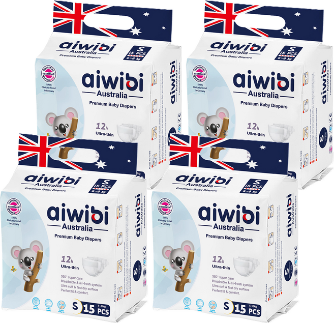 aiwibi 愛薇彼 零觸感瞬吸黏貼型尿布 4~8kg, S, 60片