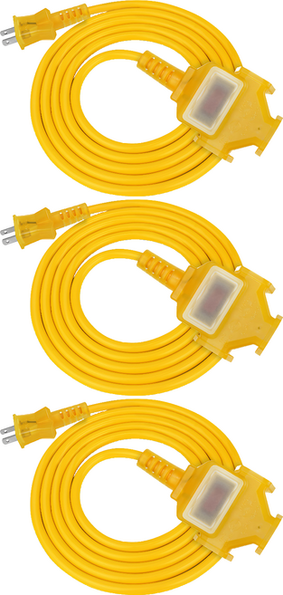 PowerSync 群加 2P 1對3工業用動力延長線, 10m, 3條, 黃色