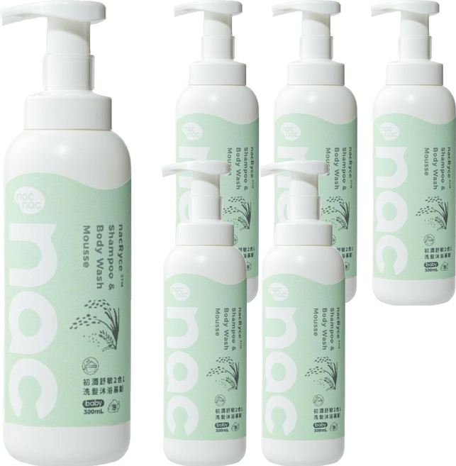 nac nac 初潤舒敏2合1洗髮沐浴慕斯, 6個, 300ml