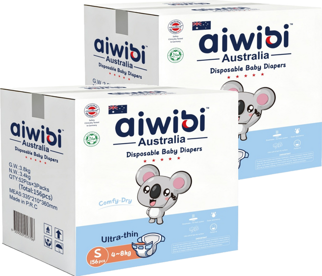 aiwibi 愛薇彼 清新乾爽黏貼型紙尿褲 4~8kg, S, 312片