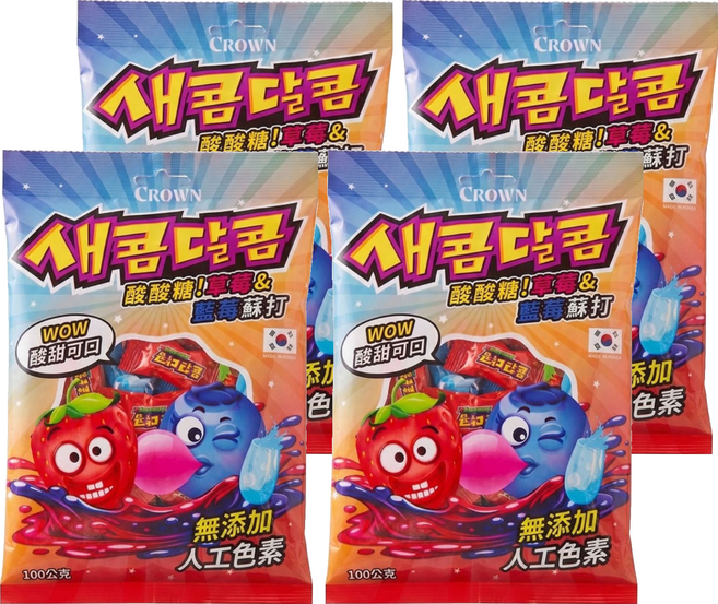 CROWN 皇冠 水果軟糖 草莓 + 藍莓蘇打口味, 100g, 4個