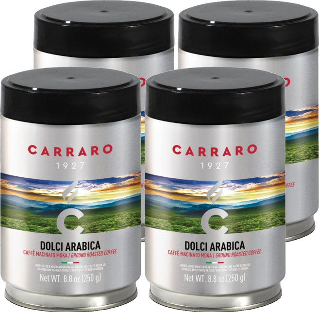CARRARO 義大利 DOLCI 罐裝研磨咖啡粉 100%阿拉比卡 酸度低 雨林認證, 250g, 4個, 滴濾式咖啡機（中研磨）