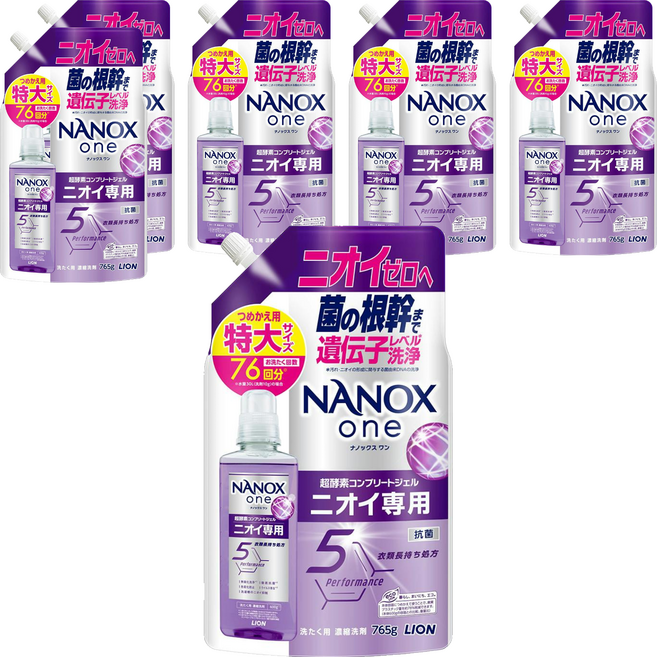 LION 獅王 NANOX one 奈米樂 超濃縮抗菌洗衣精 補充包, 6個, 765g