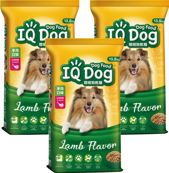 IQ Dog 聰明狗 乾糧, 羊肉口味, 13.5kg, 3袋
