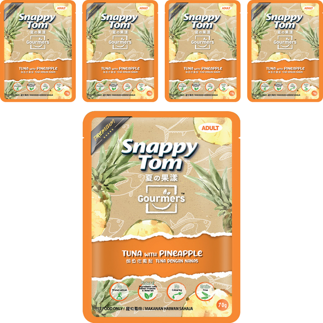 Snappy Tom 幸福貓 夏的果漾 無穀貓餐包, 70g, 5個, 鮪魚+鳳梨