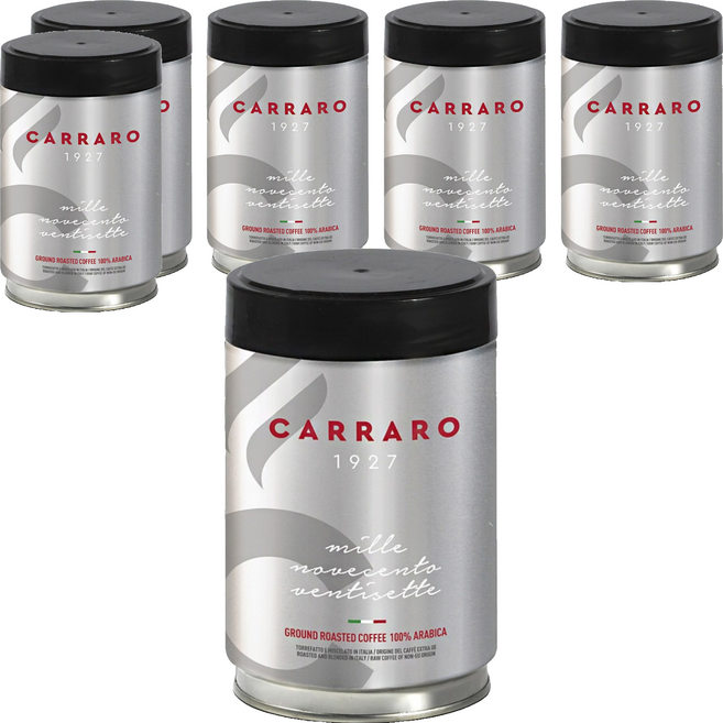 CARRARO 義大利 1927專業義式罐裝研磨咖啡粉 中焙 酸度低, 250g, 6個, 滴濾式咖啡機（中研磨）