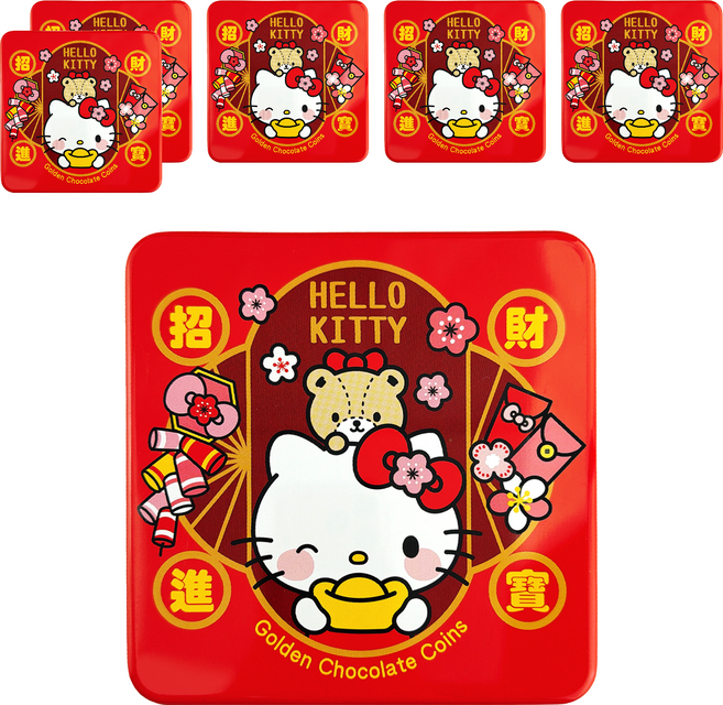 AMANDIER 雅蒙蒂 Hello Kitty招財進寶金幣巧克力風味糖, 39g, 6個