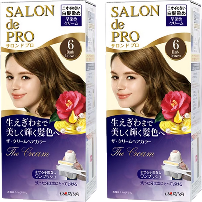 DARIYA 塔莉雅 SALON de PRO 沙龍級白髮專用快速染髮霜, 6 黑褐棕, 2盒