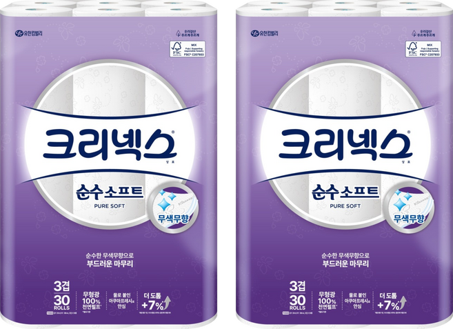 Kleenex 3層純天然紙漿卷式衛生紙, 30m, 30捲, 2袋