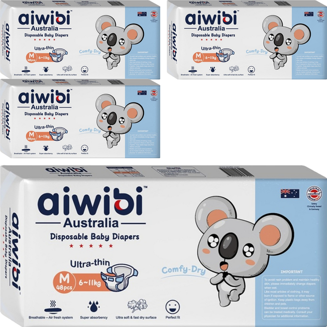 aiwibi 愛薇彼 清新乾爽透氣輕薄 黏貼型尿布 6~11kg, M, 192片
