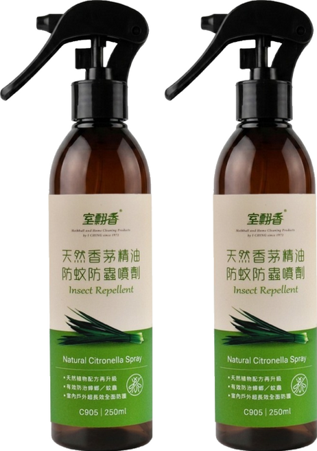室翲香 天然香茅精油防蚊防蟲噴劑 250ml, 2個, 1個裝