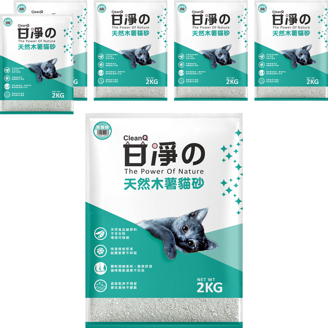 甘淨 天然木薯貓砂, 2kg, 6包, 無香