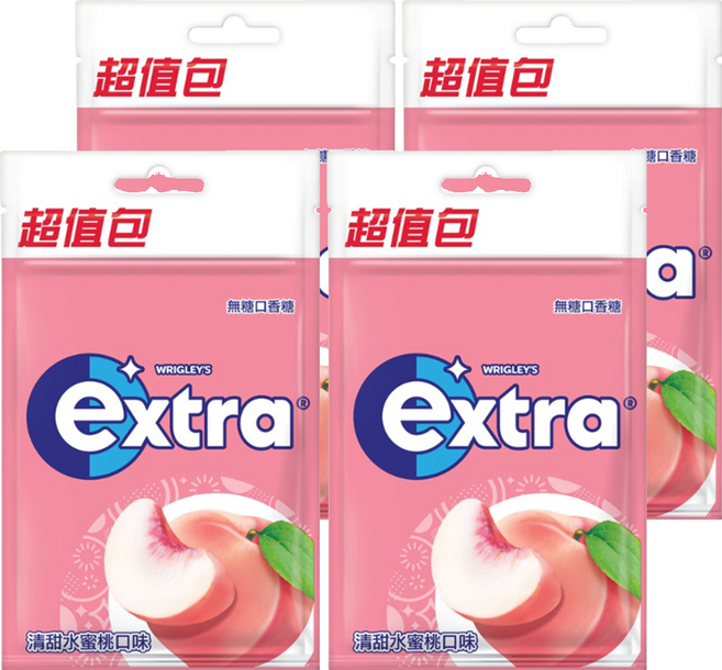 Extra 益齒達 潔淨無糖口香糖 清甜水蜜桃, 62g, 4個
