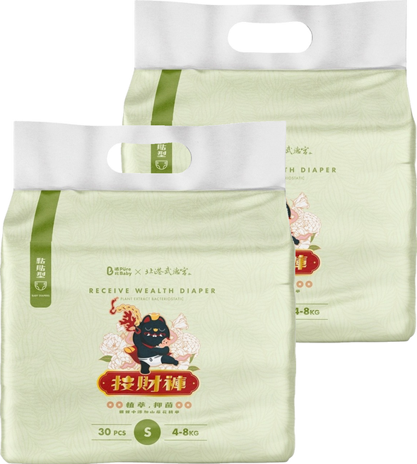 波比 PureBaby 植萃抑菌接財褲 黏貼型 4~8kg, S, 60片