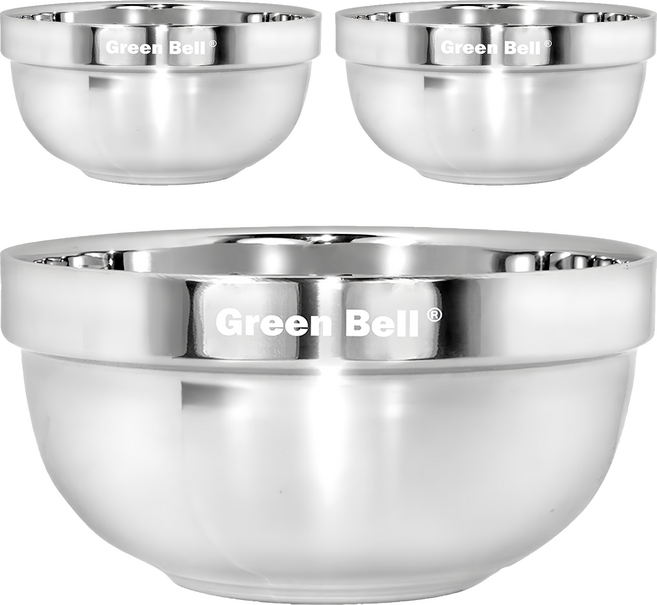Green Bell 綠貝 304不鏽鋼晶緻隔熱碗 13.5cm, 不銹鋼色, 3個
