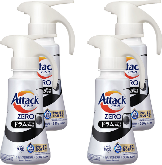 Attack ZERO 噴槍型濃縮洗衣精 滾筒洗衣機專用, 380g, 4個