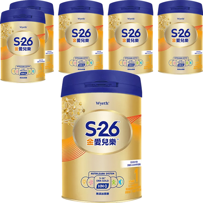 Wyeth 惠氏 S-26 金愛兒樂嬰兒配方奶粉 1號再升級版 0~12個月, 850g, 6罐