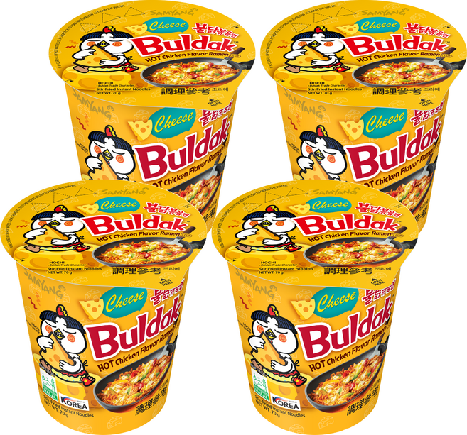 Buldak Ramen 火辣雞肉風味鐵板炒麵 起司風味 杯裝 70g, 4個