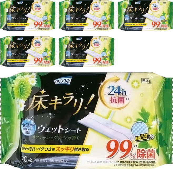 Life-do.Plus 地板清潔濕紙巾20枚入綠-清新草香 20枚入, 6入
