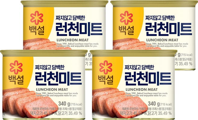 CJ BEKSUL 白雪 午餐肉, 4個, 340g