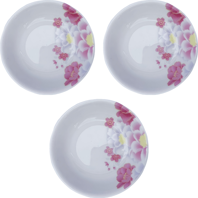 新食器 繽紛花語 4吋醬油碟 10 x 2cm, 白色底+粉色花, 3個