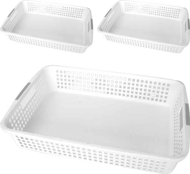 Deco 多用途長方形收納籃 3號, 白色, 3個