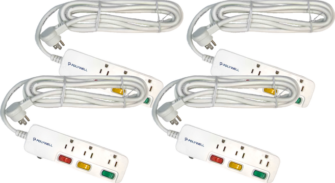 POLYWELL 寶利威爾 一體式電源插座延長線 3切3座 PW15-T05-A036, 18m, 白色, 4條