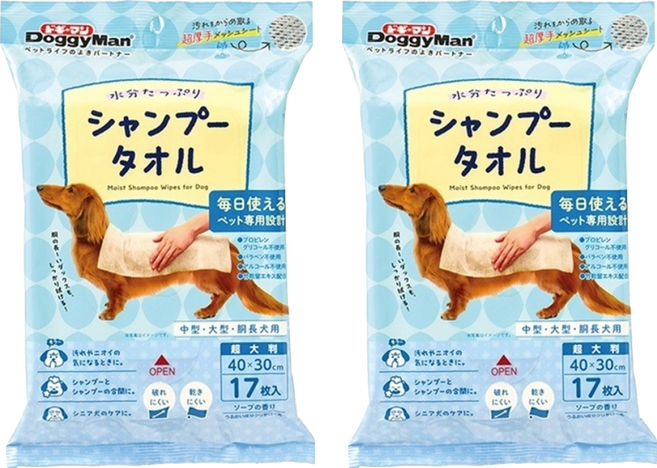 DoggyMan 多格漫 犬用乾洗澡濕巾, 17張, 2包