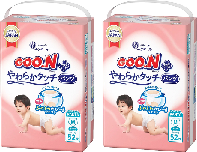 GOO.N 大王 日本境內版 SJ柔觸肌系列褲型尿布 6~12kg, 104片, M