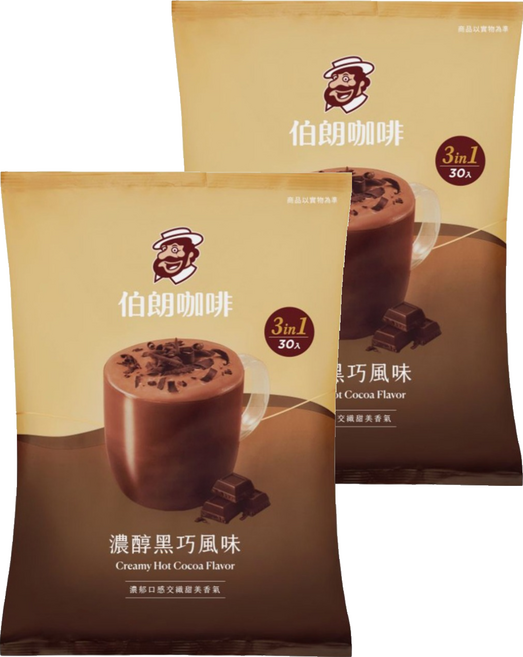 金車 MR.BROWN 伯朗咖啡 濃醇黑巧三合一, 21.5g, 2套, 30個裝