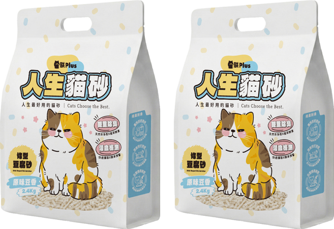 朕 Plus 人生貓砂 條型豆腐砂 隱血測試 + 茶多酚益生菌除臭, 2.4kg, 2袋, 原味豆香