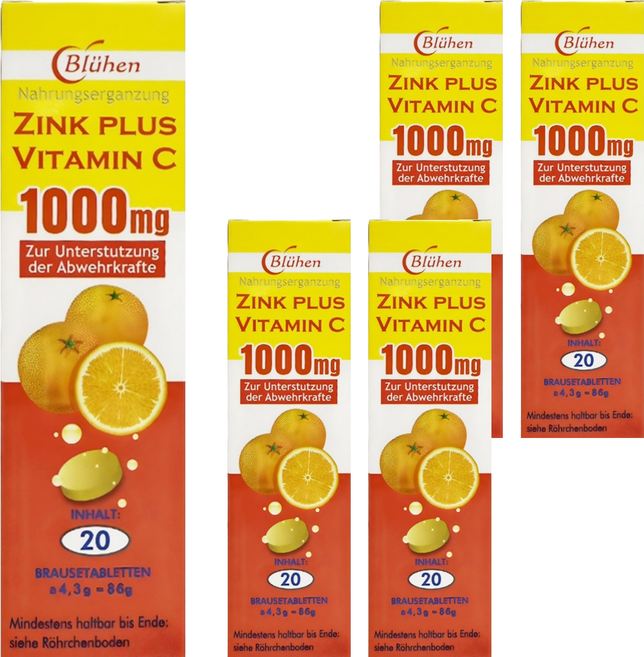 Bluhen 速補美C含鋅發泡錠 1000mg, 5個, 20顆