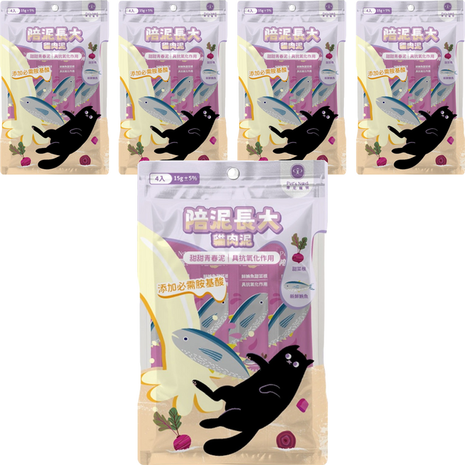 Pet's Need 霈尼寵物 全齡貓 陪泥長大貓肉泥/甜甜青春泥, 鮪魚 + 甜菜根, 60g, 5袋