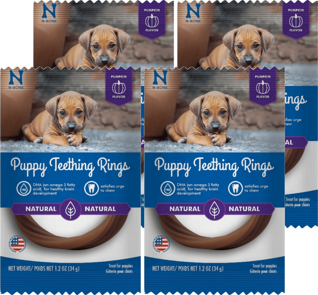N-Bone PUPPY TEETHING RINGS 幼犬耐咀嚼潔牙圈, 34g, 4包, 南瓜