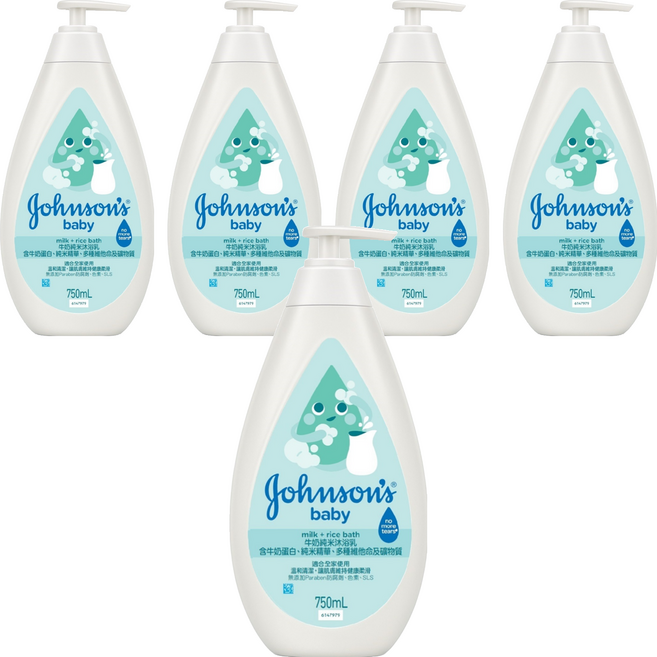 Johnson's 嬌生 嬰兒牛奶純米沐浴乳, 5個, 750ml