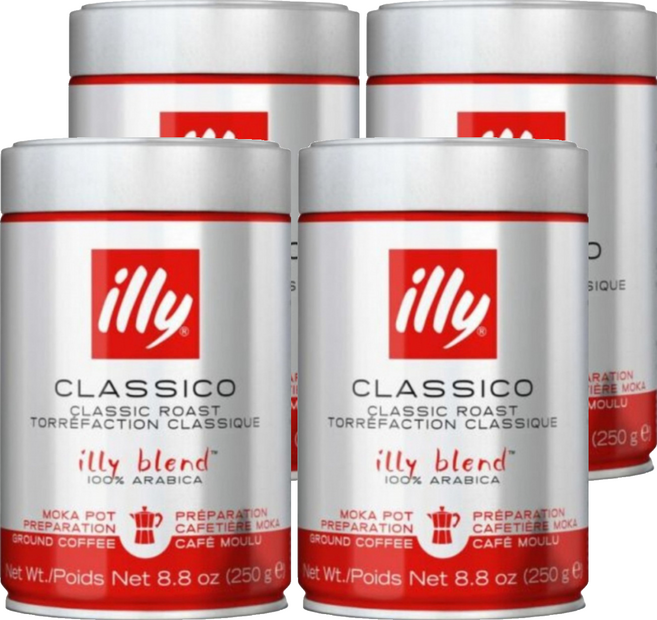 illy 意利 中焙咖啡豆-摩卡壺專用粉, 4罐, 250g, 摩卡鍋
