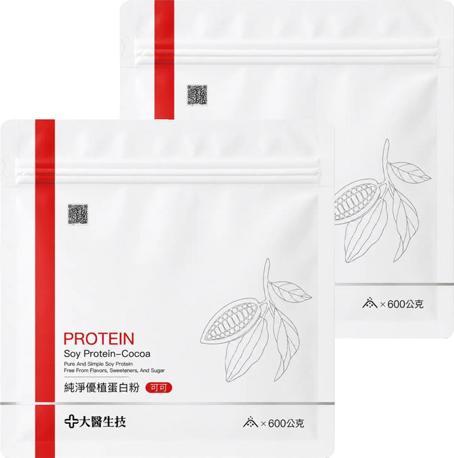 大醫生技 純淨優植蛋白粉 可可, 600g, 2個