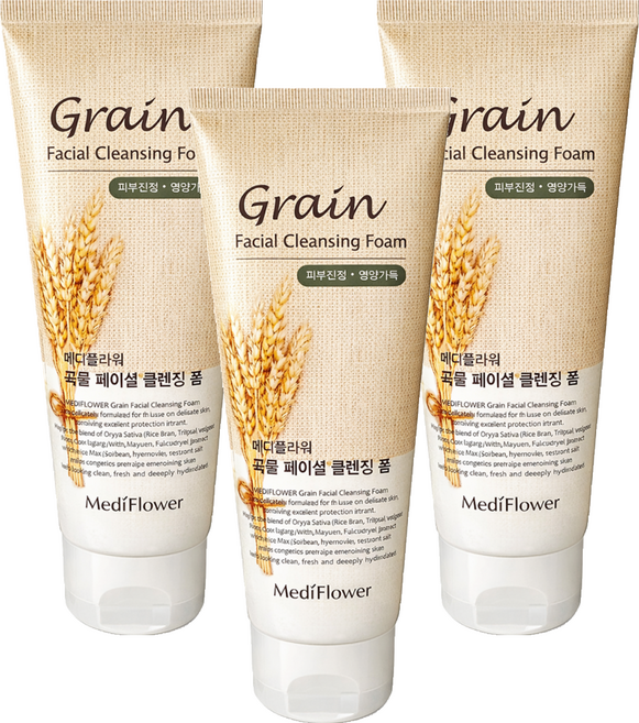 MediFlower 台灣公司貨 穀物深層清潔卸妝洗面乳, 3個, 150ml