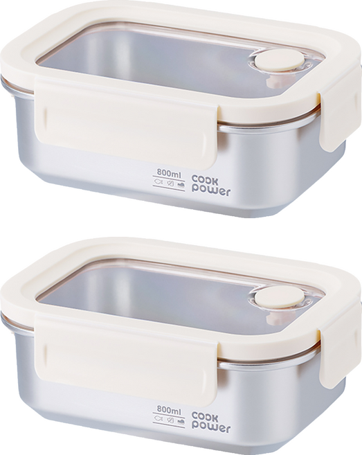 cook power 鍋寶 可微波316不鏽鋼保鮮盒 800ml, 2個, 容器 + 蓋子
