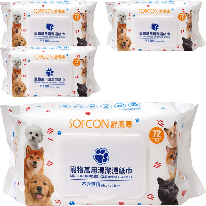 SOFCON 舒膚康 寵物萬用清潔濕紙巾, 4包, 72張