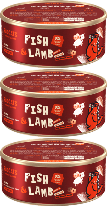 BADCATS 牠喵的 貓主食罐, 80g, 3個, 帝王鮭佐鱈魚羊肝