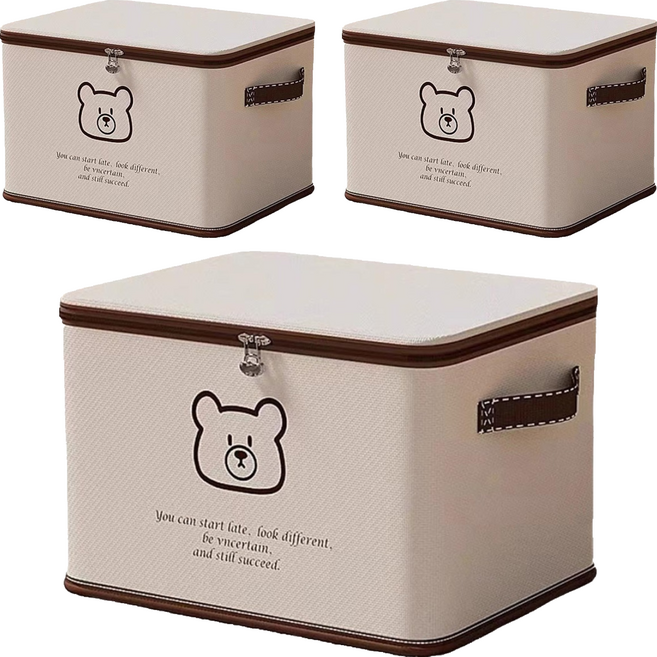 Mega 家用簡約摺疊收納箱, 小熊, 3個