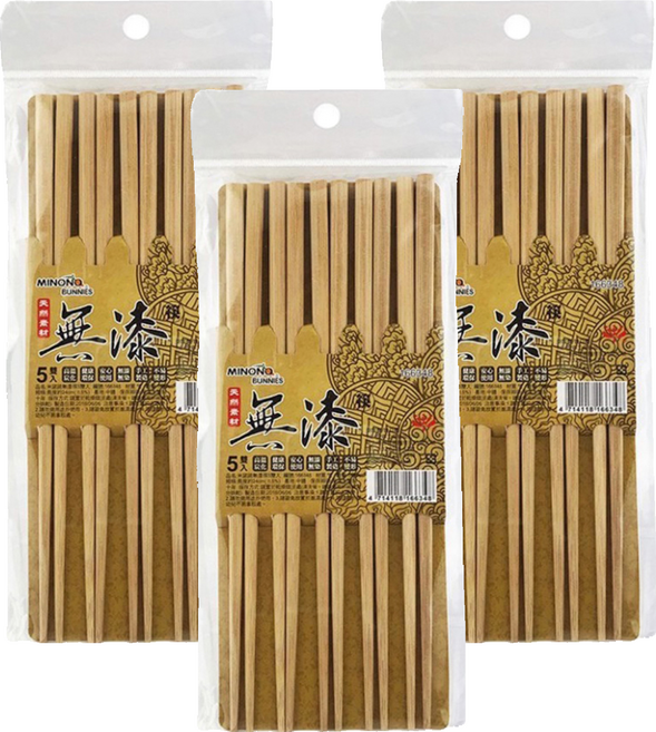 minono 米諾諾 無漆筷子組, 3組, 無漆 木色, 5雙筷子