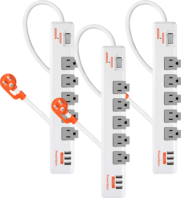 PowerSync 群加 1開5插3埠USB防雷抗搖擺旋轉延長線 5孔 TR539018 1.8m 白色, 3個