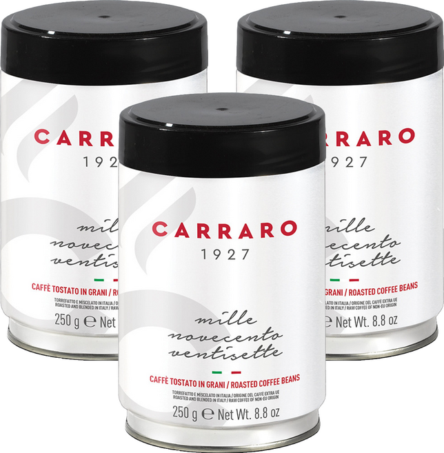 CARRARO 義大利 1927專業義式罐裝咖啡豆 中焙 100%阿拉比卡, 250g, 3個, 全豆咖啡（未研磨）