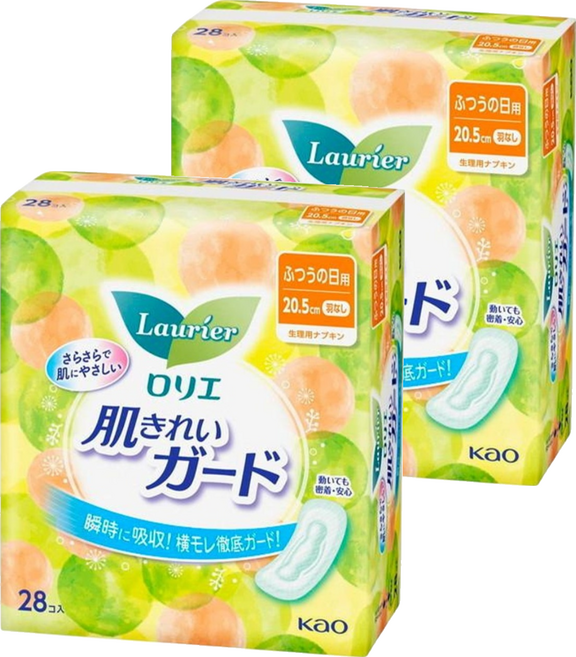 Laurier 蕾妮亞 親膚柔護衛生棉 無蝶翼 20.5cm, 2包, 28片, 日用