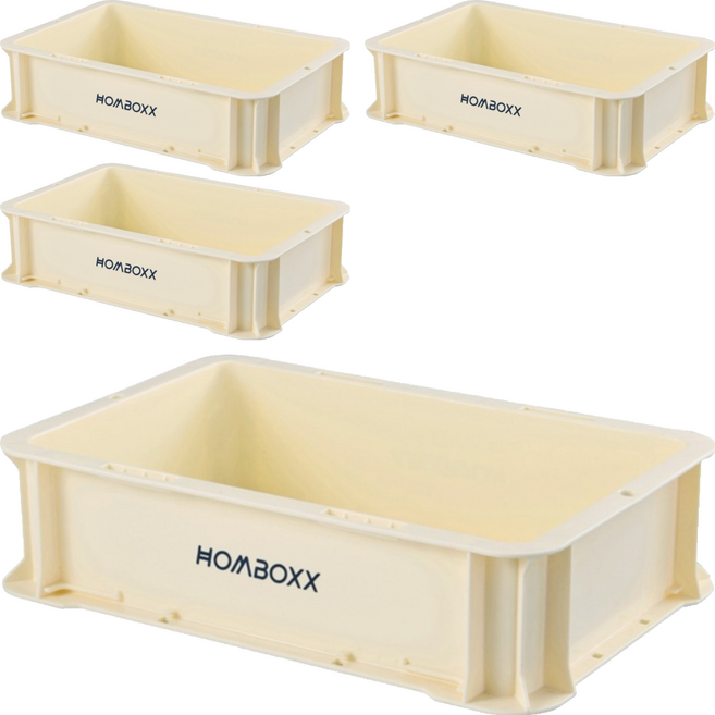 HOMBOXX 粗曠風可疊加耐重收納箱 不含蓋, 奶油白, 4個
