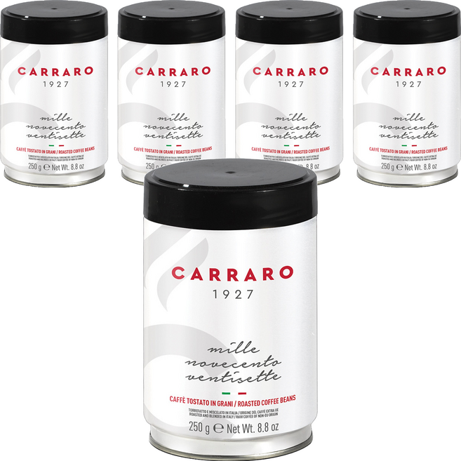 CARRARO 義大利 1927專業義式罐裝咖啡豆 中焙 100%阿拉比卡, 250g, 5個, 全豆咖啡（未研磨）