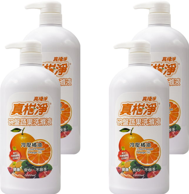 真柑淨 冷壓橘油碗盤蔬果洗潔液, 4個, 1L