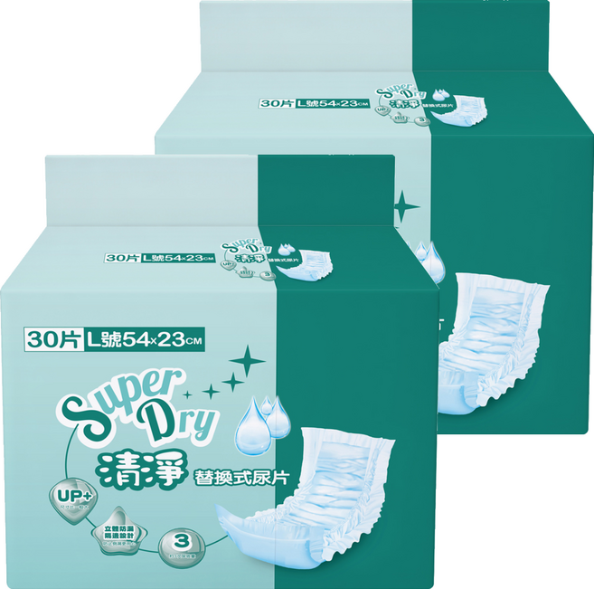 Super Dry 清淨 黏貼型替換式尿片, L(54 x 23cm), 2個, 30片